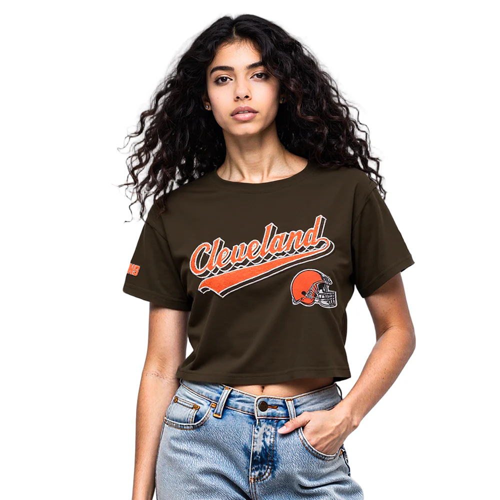 NFL CLEVELAND BROWNS SCRIPT TAIL WOMEN'S SJ BOXY TEE (BROWN)