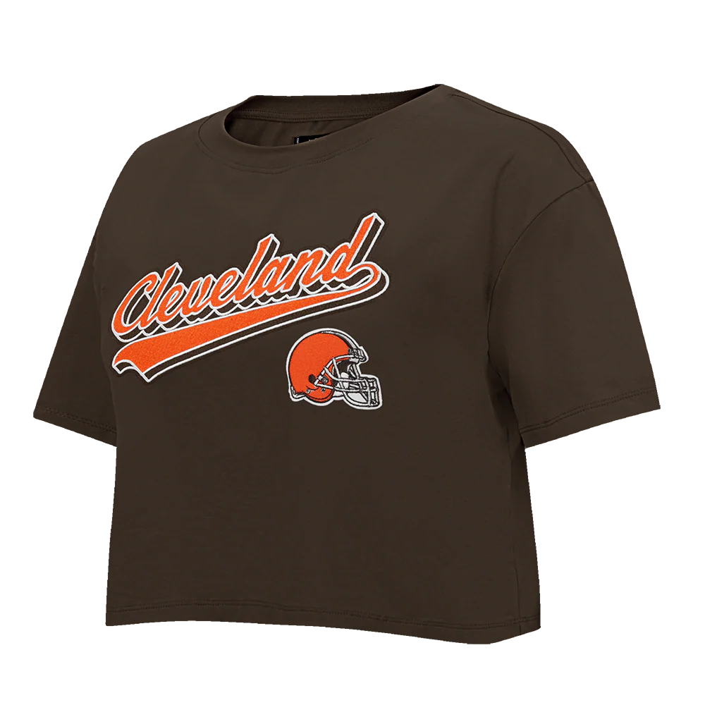 NFL CLEVELAND BROWNS SCRIPT TAIL WOMEN'S SJ BOXY TEE (BROWN) - Image 4