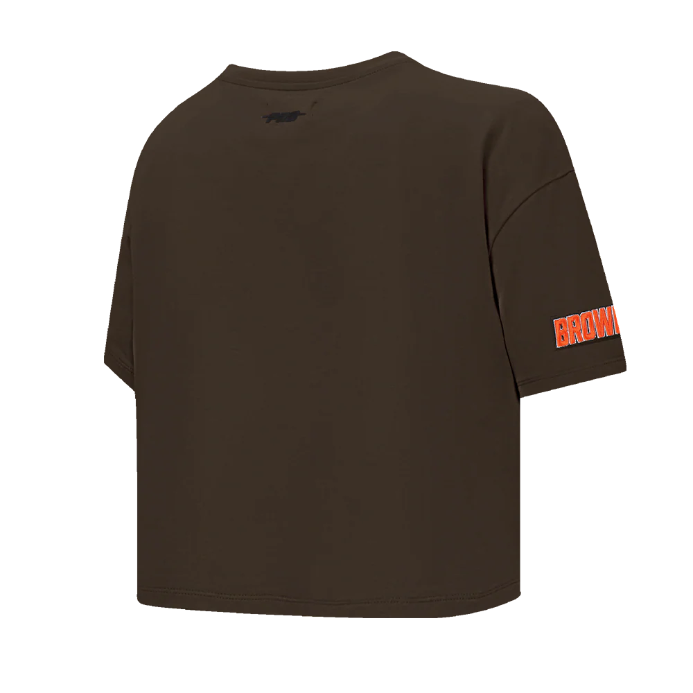 NFL CLEVELAND BROWNS SCRIPT TAIL WOMEN'S SJ BOXY TEE (BROWN) - Image 6