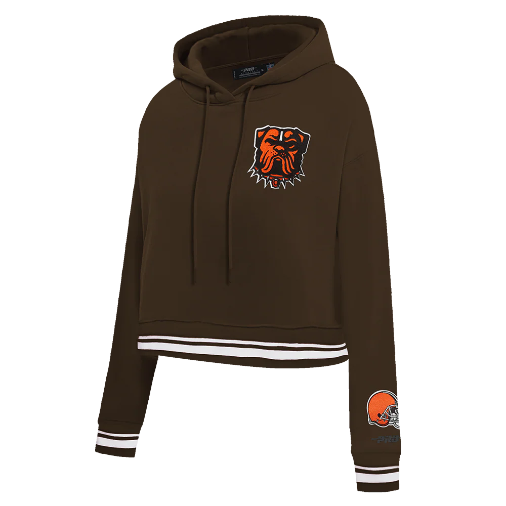 NFL CLEVELAND BROWNS MASHUP WOMEN'S RIB CROPPED PO HOODIE (BROWN) - Image 4