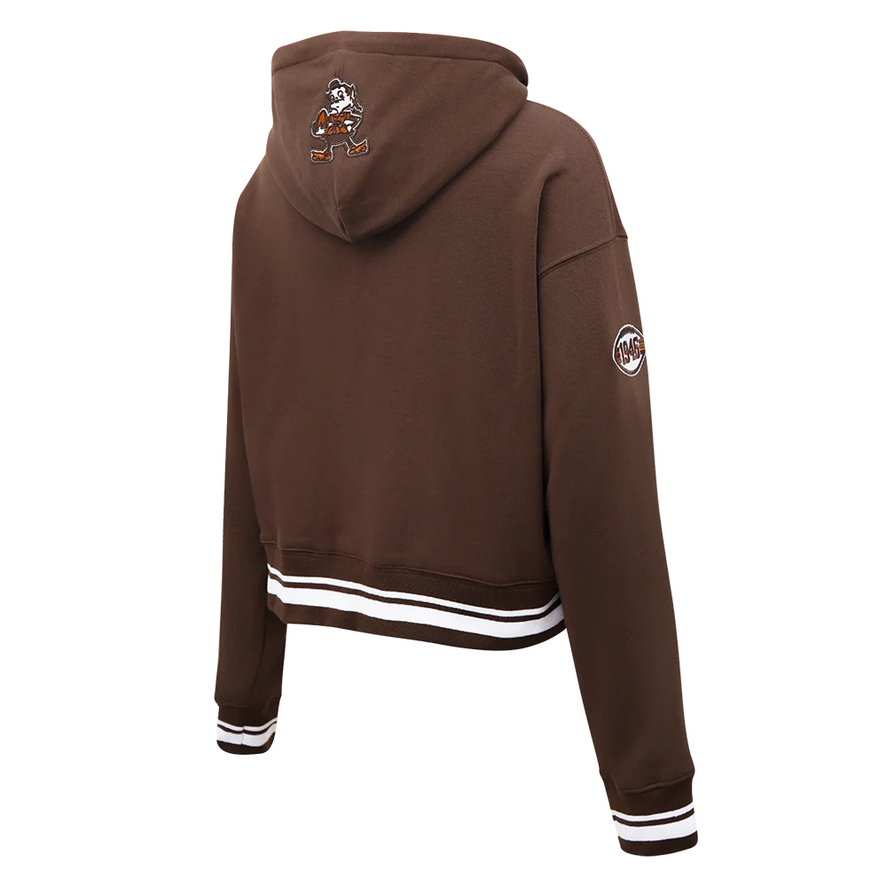 NFL CLEVELAND BROWNS RETRO CLASSIC WOMEN'S CROPPED PULLOVER HOODIE (BROWN) - Image 3