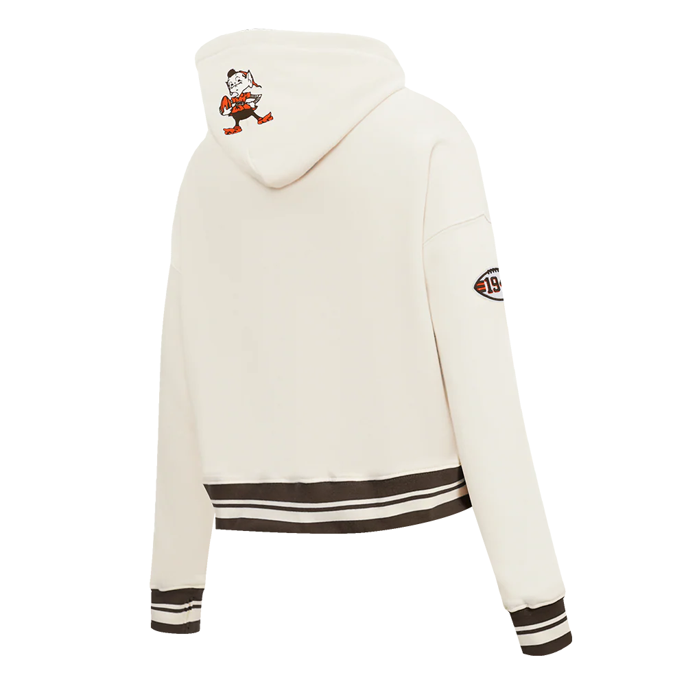 NFL CLEVELAND BROWNS RETRO CLASSIC WOMEN'S CROPPED PO HOODIE (EGGSHELL/BROWN) - Image 4