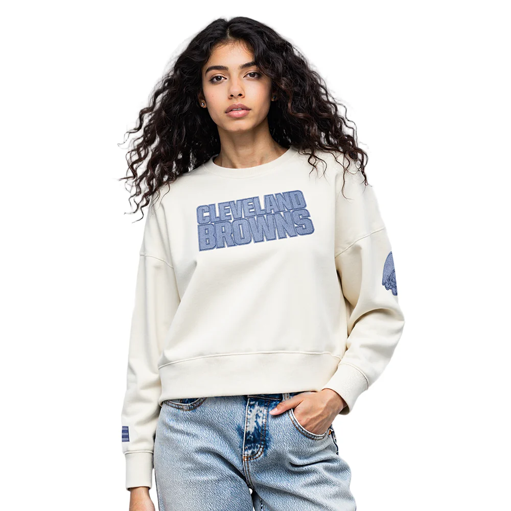 NFL CLEVELAND BROWNS VARSITY BLUES WOMEN'S  FLC CREWNECK (LINEN)