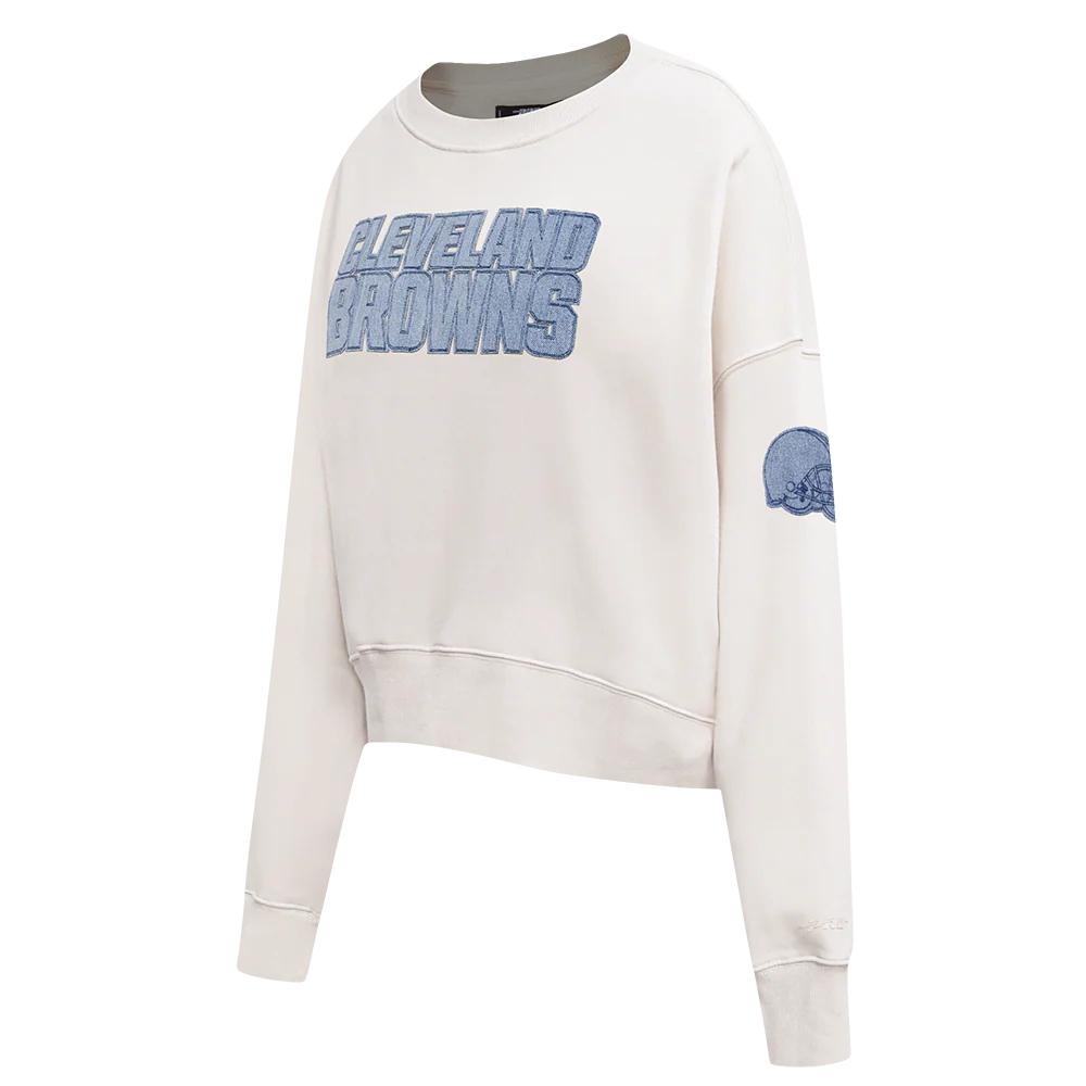 NFL CLEVELAND BROWNS VARSITY BLUES WOMEN'S  FLC CREWNECK (LINEN) - Image 5