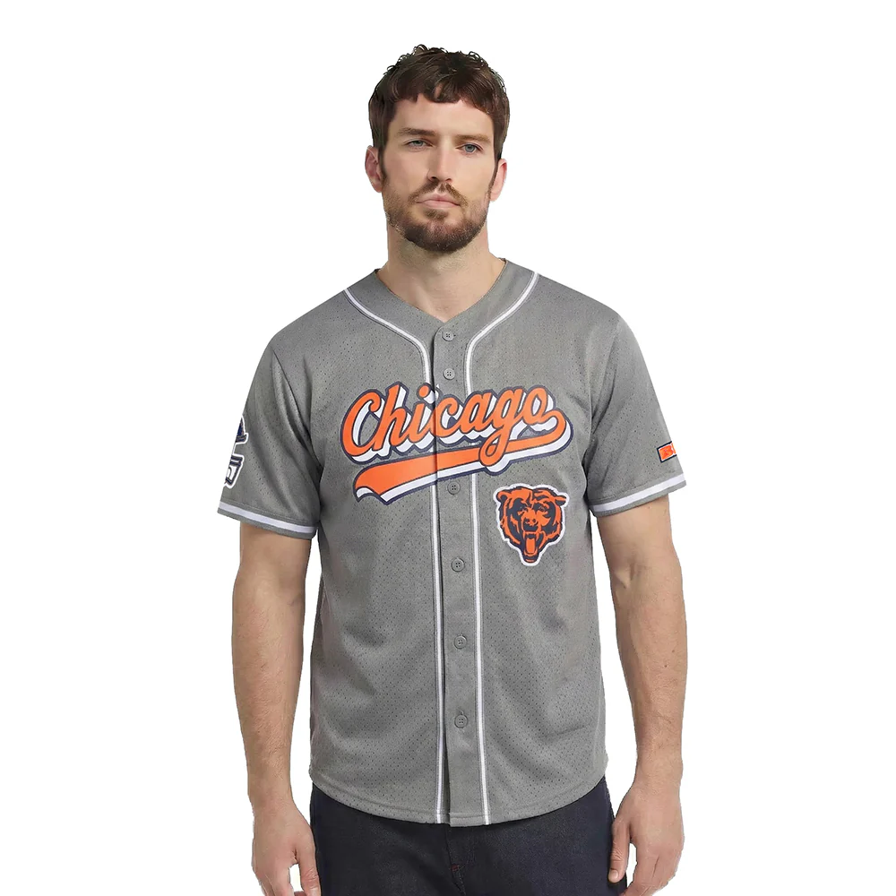 NFL CHICAGO BEARS SCRIPT TAIL MEN'S MESH BUTTON DOWN SHIRT (GRAY)