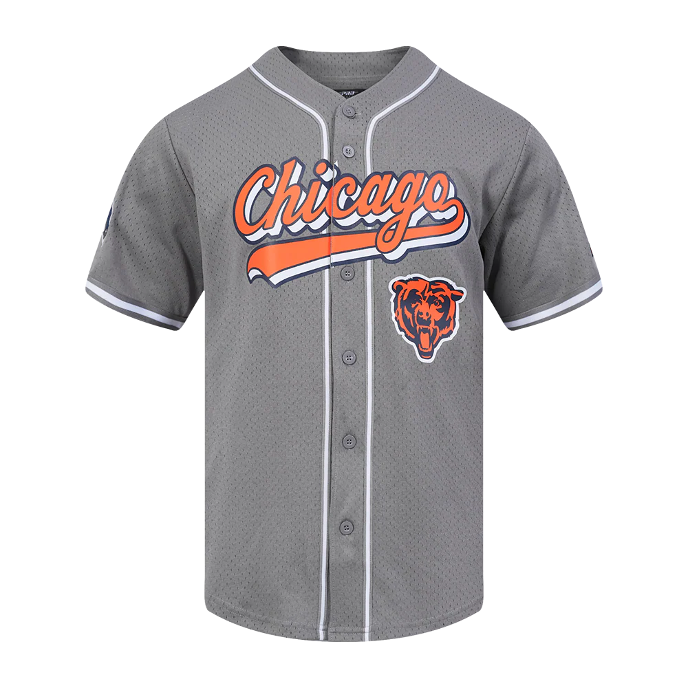 NFL CHICAGO BEARS SCRIPT TAIL MEN'S MESH BUTTON DOWN SHIRT (GRAY) - Image 3