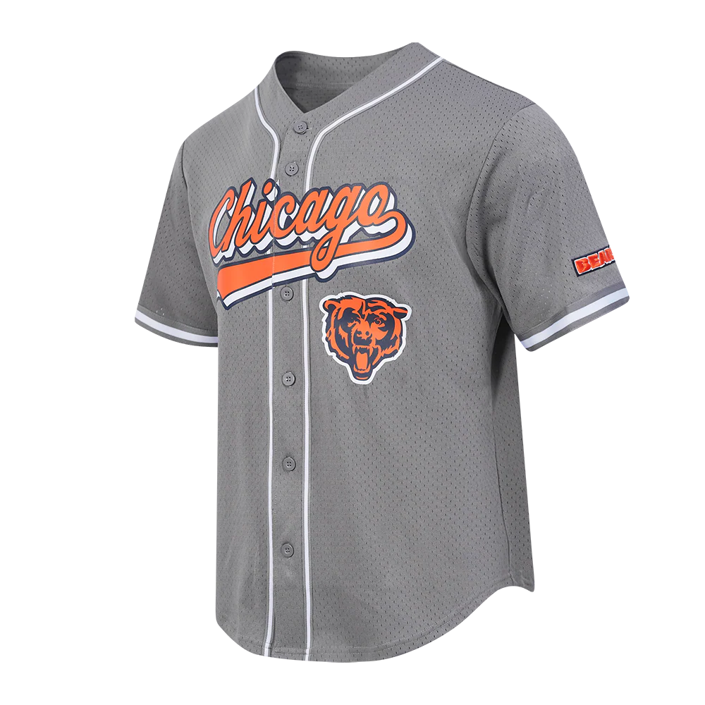NFL CHICAGO BEARS SCRIPT TAIL MEN'S MESH BUTTON DOWN SHIRT (GRAY) - Image 4
