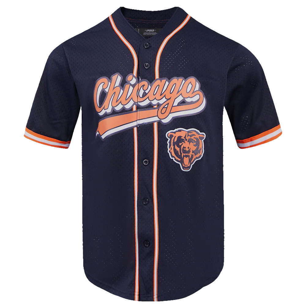 NFL CHICAGO BEARS SCRIPT TAIL MEN'S MESH BUTTON DOWN SHIRT (MIDNIGHT NAVY/ORANGE)