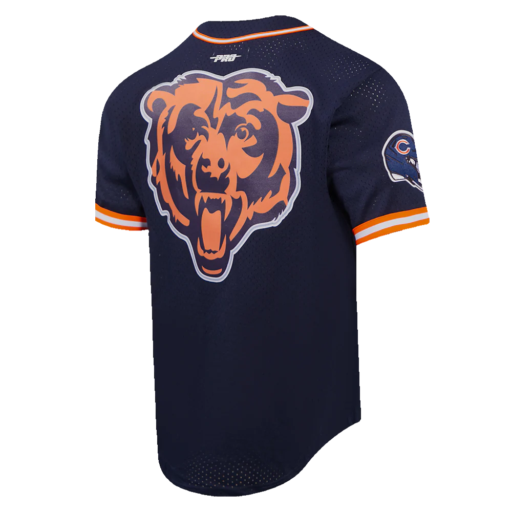 NFL CHICAGO BEARS SCRIPT TAIL MEN'S MESH BUTTON DOWN SHIRT (MIDNIGHT NAVY/ORANGE) - Image 4