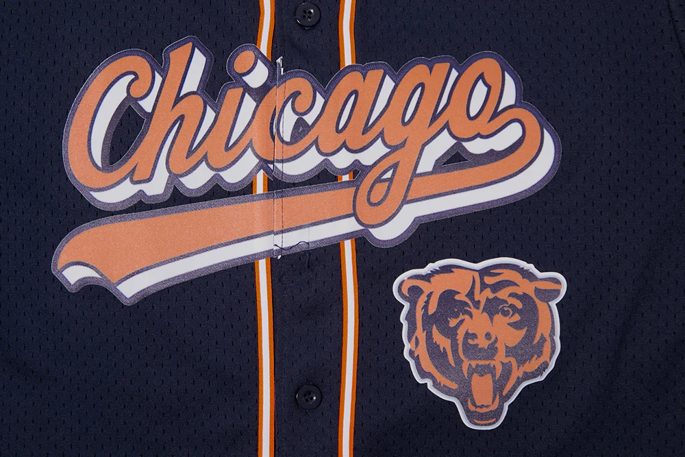 NFL CHICAGO BEARS SCRIPT TAIL MEN'S MESH BUTTON DOWN SHIRT (MIDNIGHT NAVY/ORANGE) - Image 5