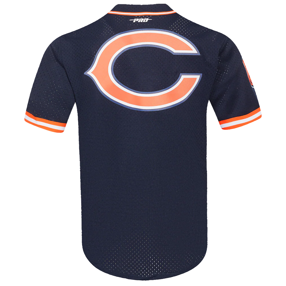 NFL CHICAGO BEARS CLASSIC MEN'S MESH BUTTON DOWN SHIRT (MIDNIGHT NAVY/ORANGE) - Image 3