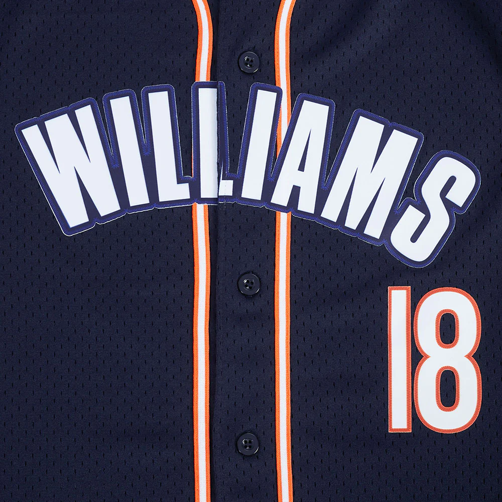 NFL CHICAGO BEARS CALEB WILLIAMS #18 CLASSIC MESH PNN MEN'S MESH BUTTON DOWN SHIRT (MIDNIGHT NAVY/ORANGE) - Image 6