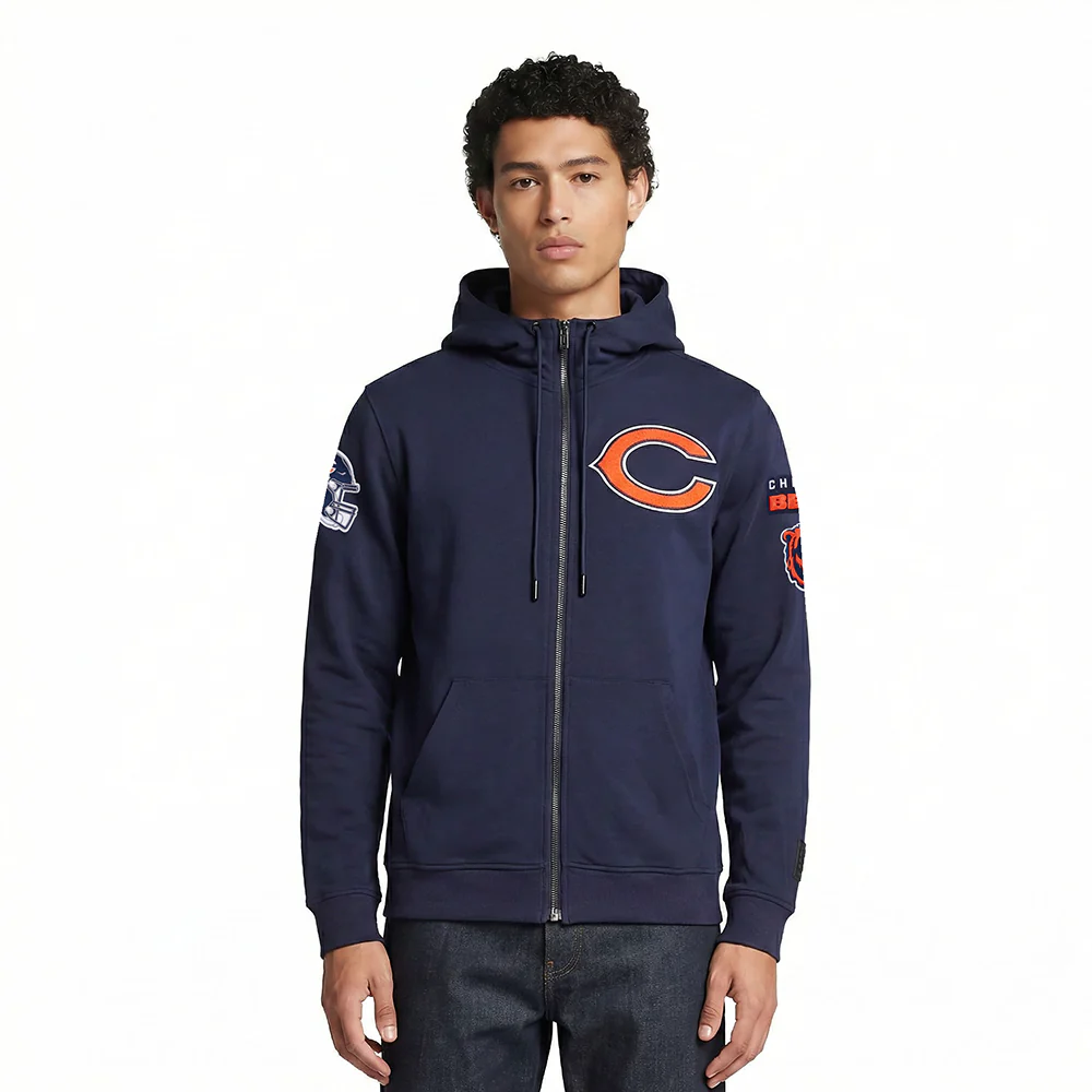 NFL CHICAGO BEARS CLASSIC CHENILLE MEN'S FULL ZIP HOODIE  (MIDNIGHT NAVY)