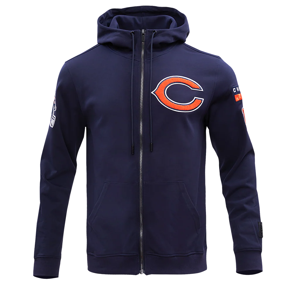 NFL CHICAGO BEARS CLASSIC CHENILLE MEN'S FULL ZIP HOODIE  (MIDNIGHT NAVY) - Image 3