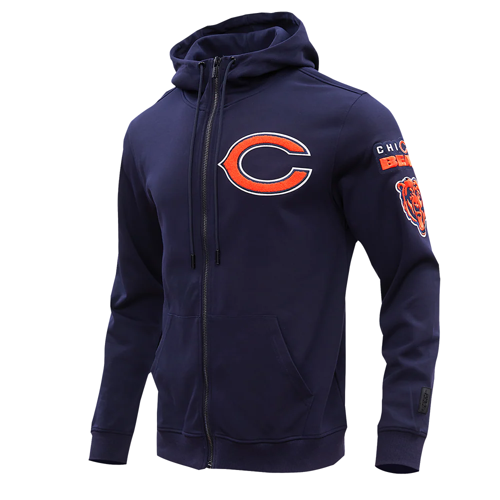 NFL CHICAGO BEARS CLASSIC CHENILLE MEN'S FULL ZIP HOODIE  (MIDNIGHT NAVY) - Image 4