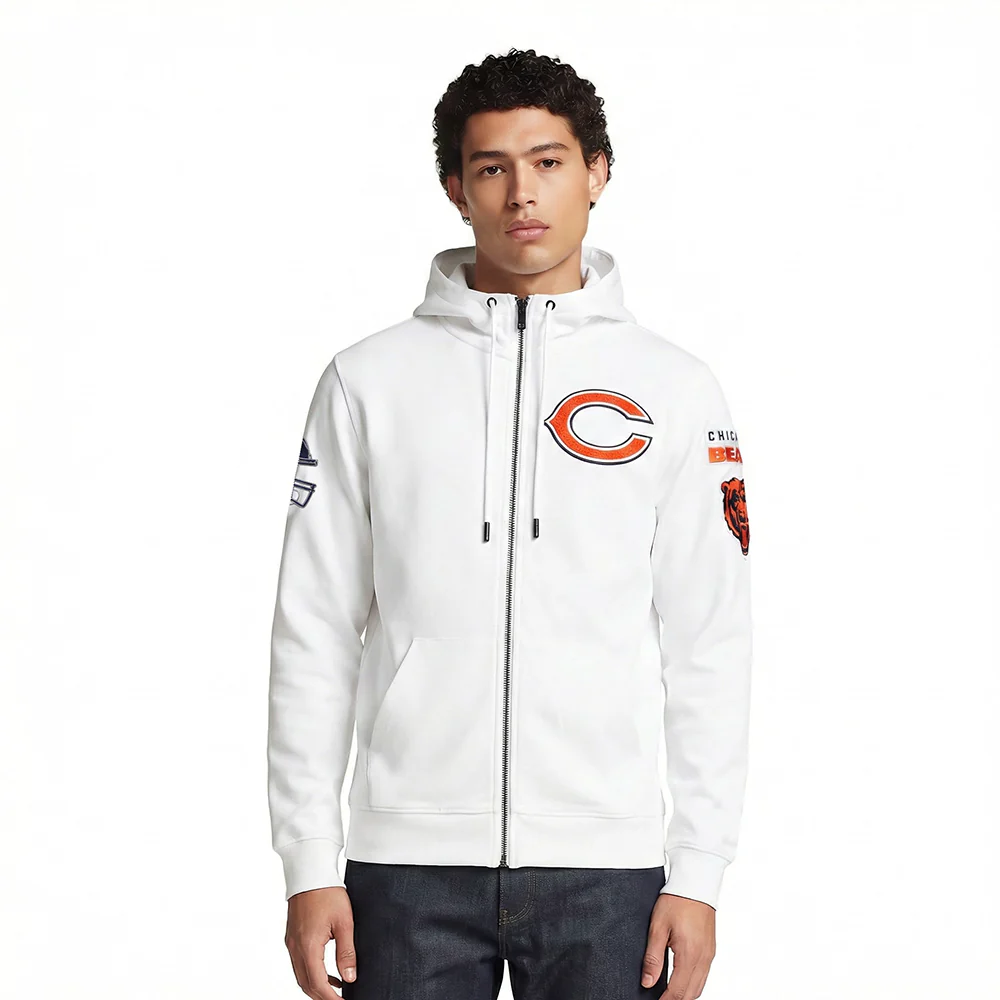 NFL CHICAGO BEARS CLASSIC CHENILLE MEN'S FULL ZIP HOODIE (WHITE)