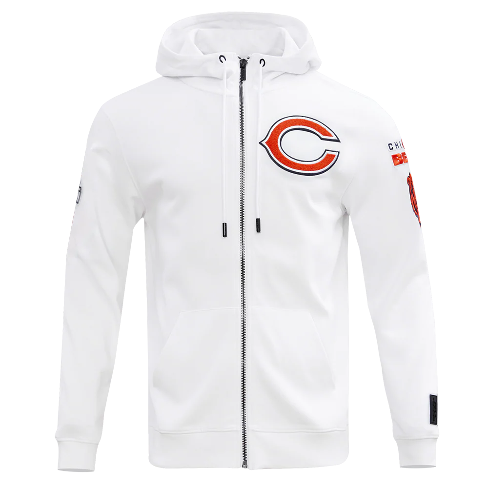 NFL CHICAGO BEARS CLASSIC CHENILLE MEN'S FULL ZIP HOODIE (WHITE) - Image 3