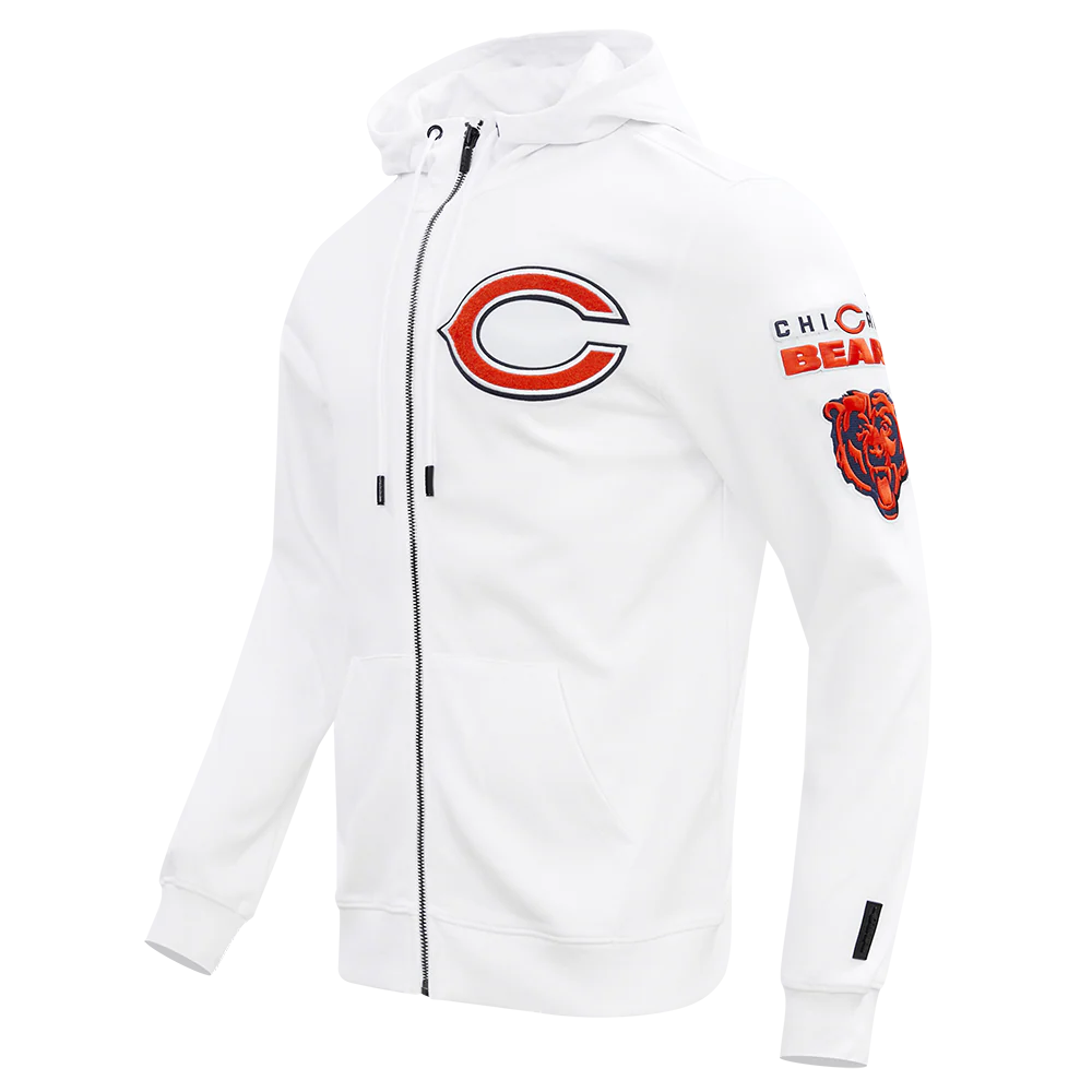 NFL CHICAGO BEARS CLASSIC CHENILLE MEN'S FULL ZIP HOODIE (WHITE) - Image 4