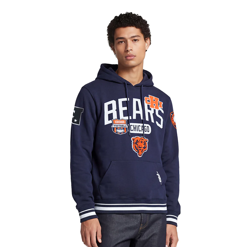 NFL CHICAGO BEARS LETTERMAN MEN'S PULL OVER HOODIE (MIDNIGHT NAVY)