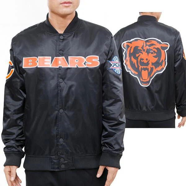 NFL CHICAGO BEARS BIG LOGO MEN'S SATIN JACKET (BLACK) - Image 10