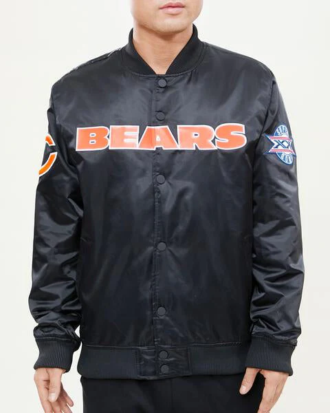 NFL CHICAGO BEARS BIG LOGO MEN'S SATIN JACKET (BLACK) - Image 11