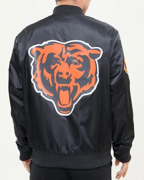 NFL CHICAGO BEARS BIG LOGO MEN'S SATIN JACKET (BLACK) - Image 14