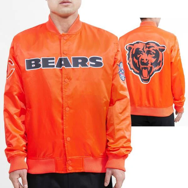 NFL CHICAGO BEARS BIG LOGO MEN'S SATIN JACKET (BLACK) - Image 15