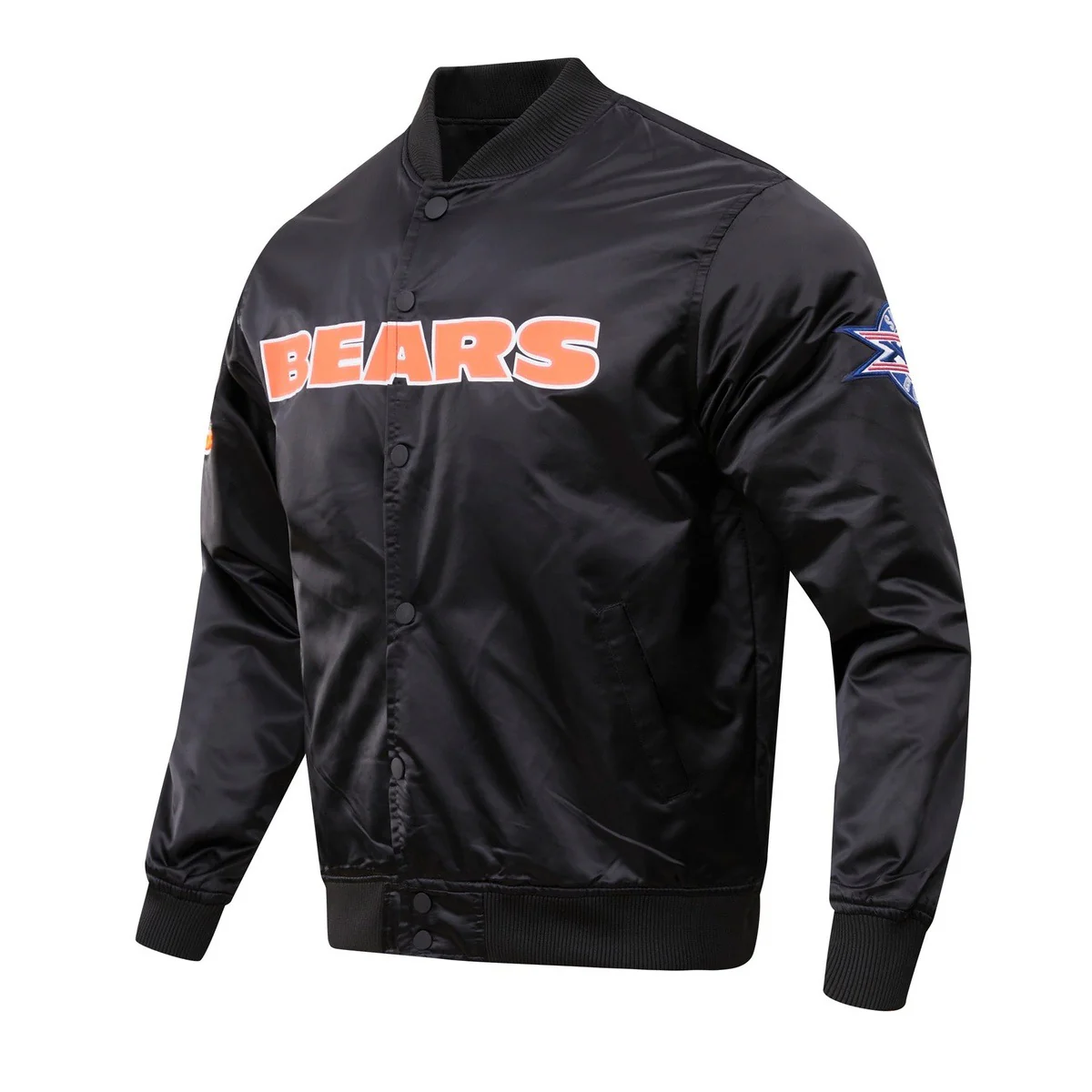 NFL CHICAGO BEARS BIG LOGO MEN'S SATIN JACKET (BLACK) - Image 2