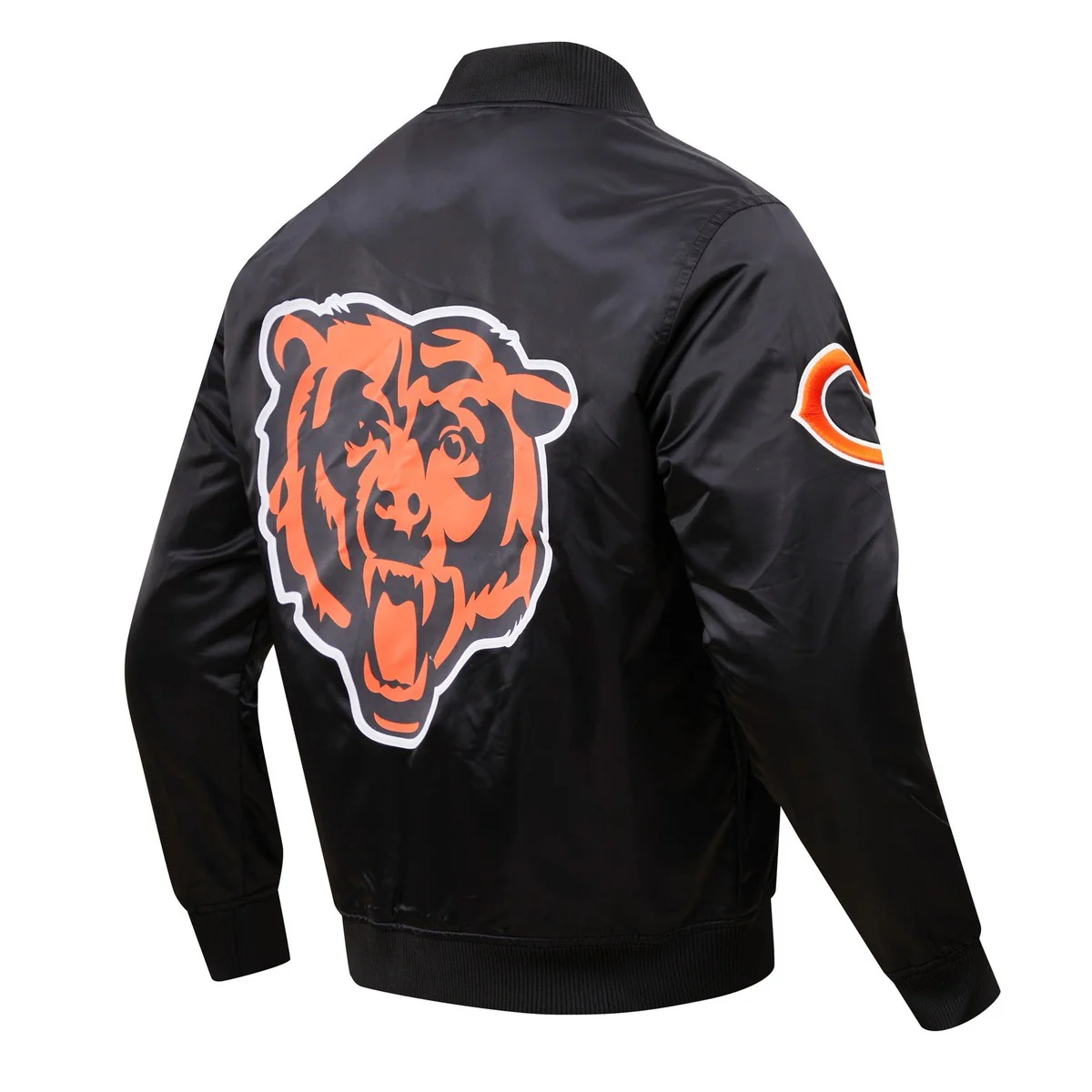 NFL CHICAGO BEARS BIG LOGO MEN'S SATIN JACKET (BLACK) - Image 5