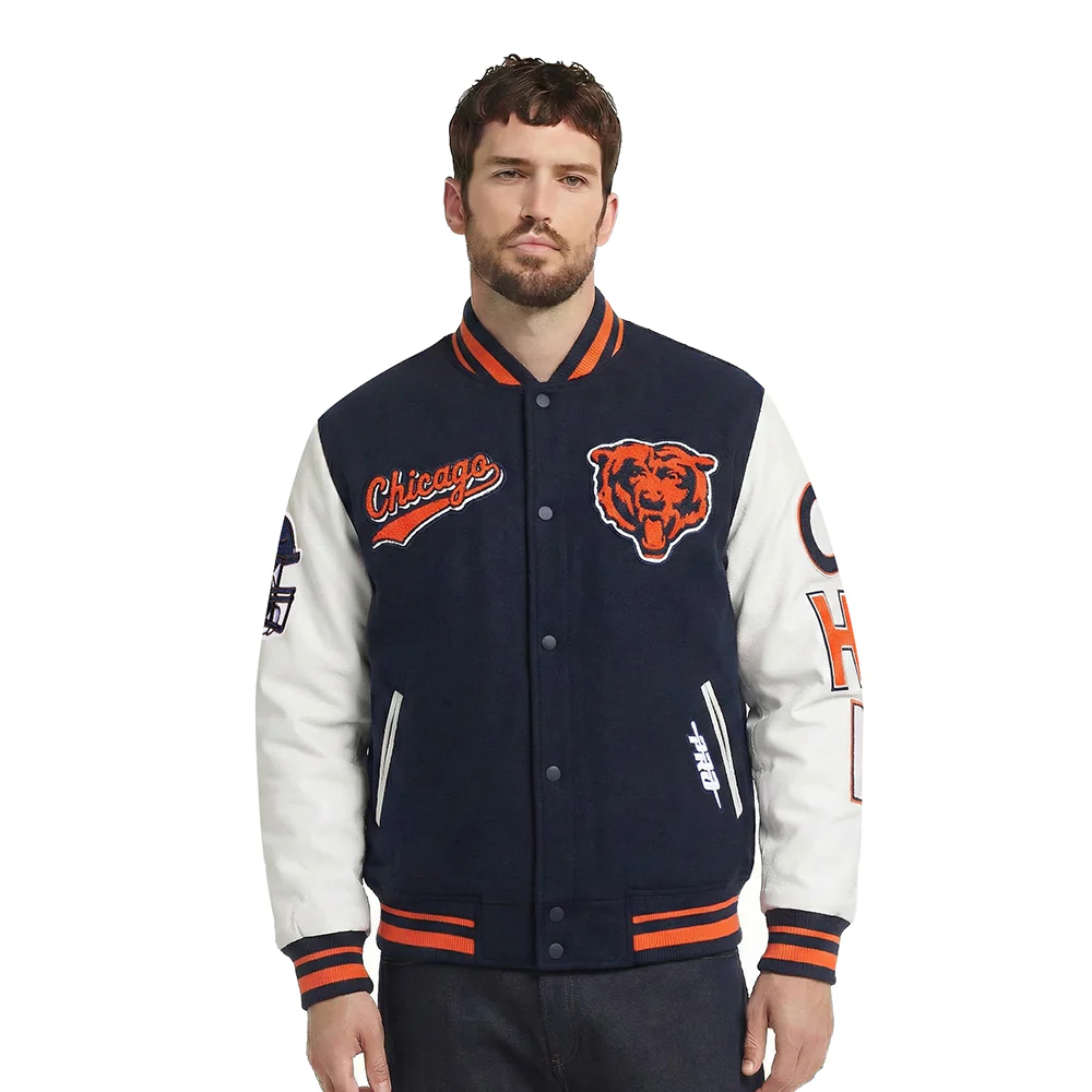 NFL CHICAGO BEARS SCRIPT TAIL MEN'S RIB WOOL VARSITY (MIDNIGHT NAVY/ORANGE/MIDNIGHT NAVY)