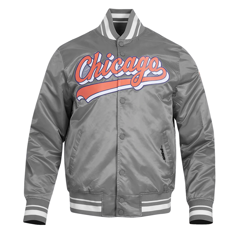 NFL CHICAGO BEARS SCRIPT TAIL MEN'S SATIN JACKET (GRAY)