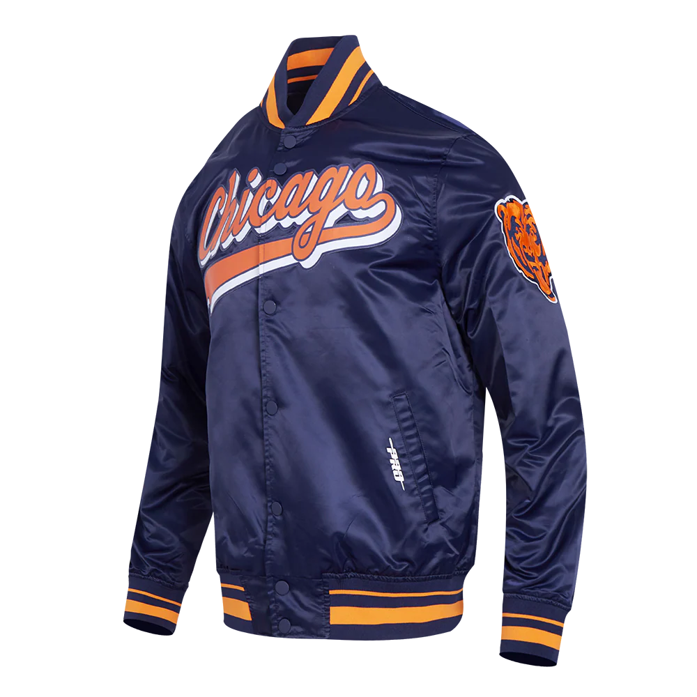NFL CHICAGO BEARS SCRIPT TAIL MEN'S SATIN JACKET (MIDNIGHT NAVY/ORANGE/MIDNIGHT NAVY) - Image 2