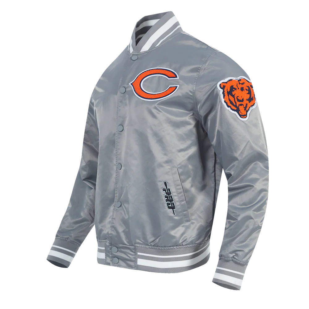 NFL CHICAGO BEARS OLD ENGLISH MEN'S RIB SATIN JACKET (GRAY) - Image 3