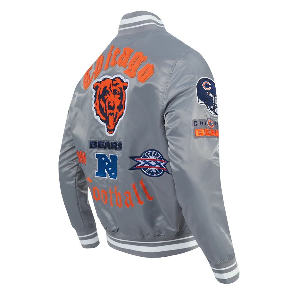 NFL CHICAGO BEARS OLD ENGLISH MEN'S RIB SATIN JACKET (GRAY) - Image 4