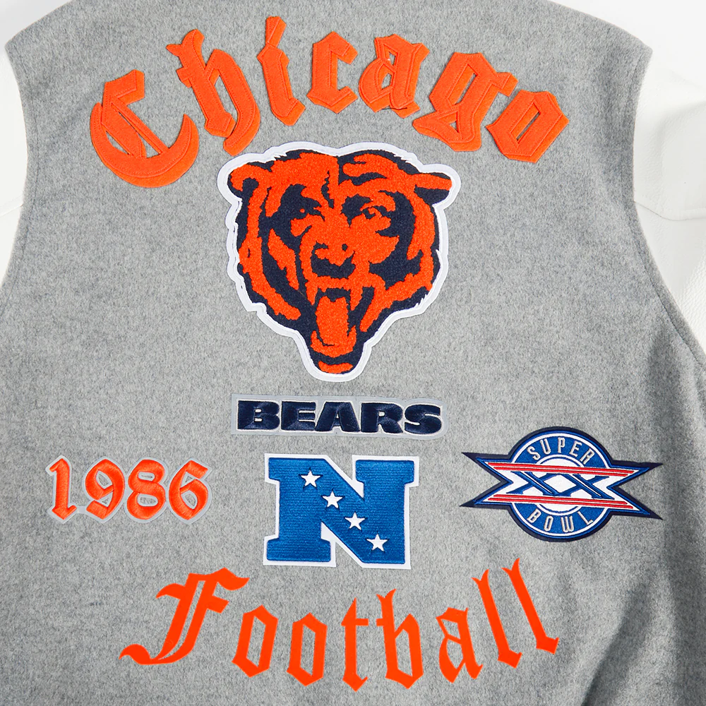NFL CHICAGO BEARS OLD ENGLISH MEN'S RIB WOOL VARSITY JACKET (HEATHER GREY/WHITE/MIDNIGHT NAVY) - Image 8