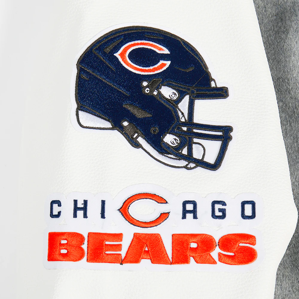NFL CHICAGO BEARS OLD ENGLISH MEN'S RIB WOOL VARSITY JACKET (HEATHER GREY/WHITE/MIDNIGHT NAVY) - Image 9