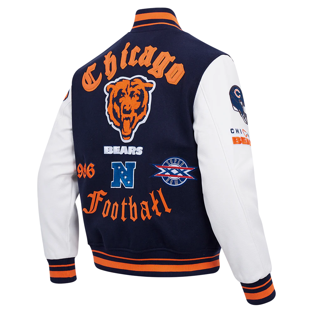 NFL CHICAGO BEARS OLD ENGLISH MEN'S RIB WOOL VARSITY JACKET (MIDNIGHT NAVY/ORANGE/MIDNIGHT NAVY) - Image 8