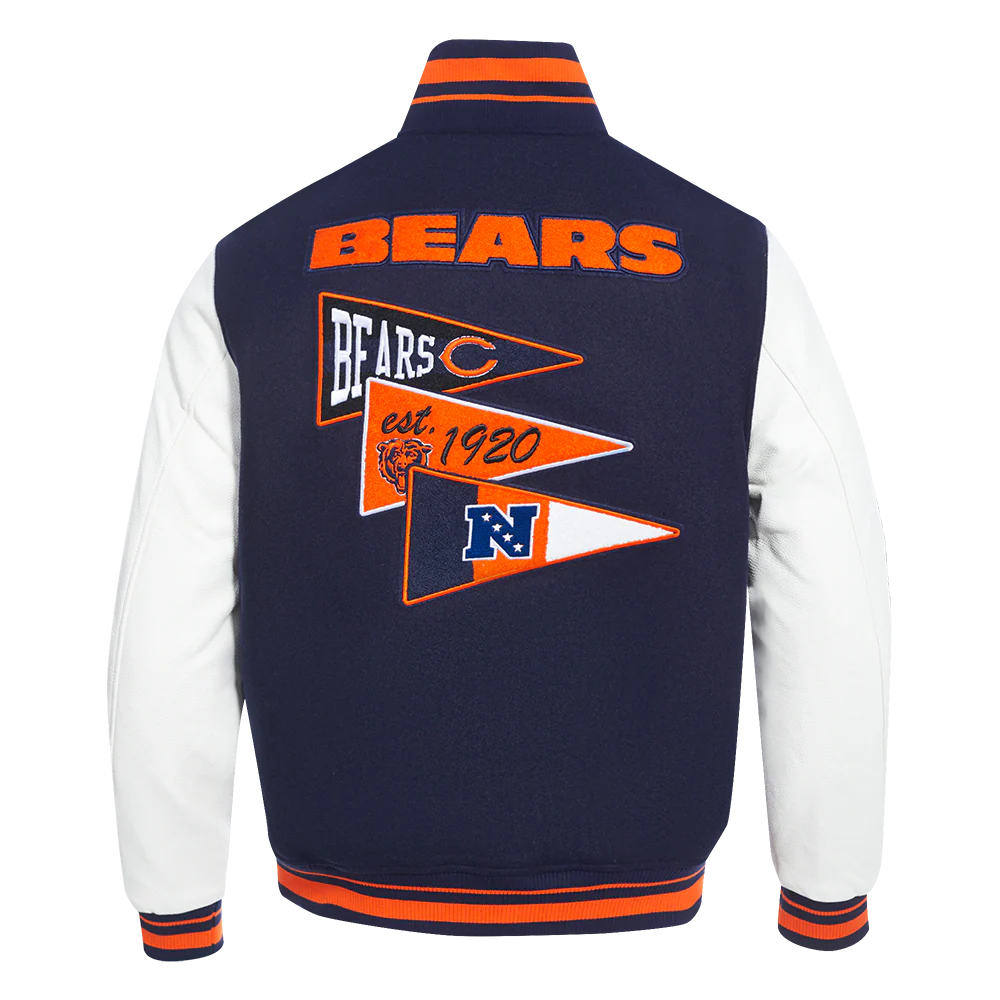 NFL CHICAGO BEARS TEAM PENNANTS MEN'S RIB WOOL VARSITY JACKET (MIDNIGHT NAVY/ORANGE/MIDNIGHT NAVY) - Image 3