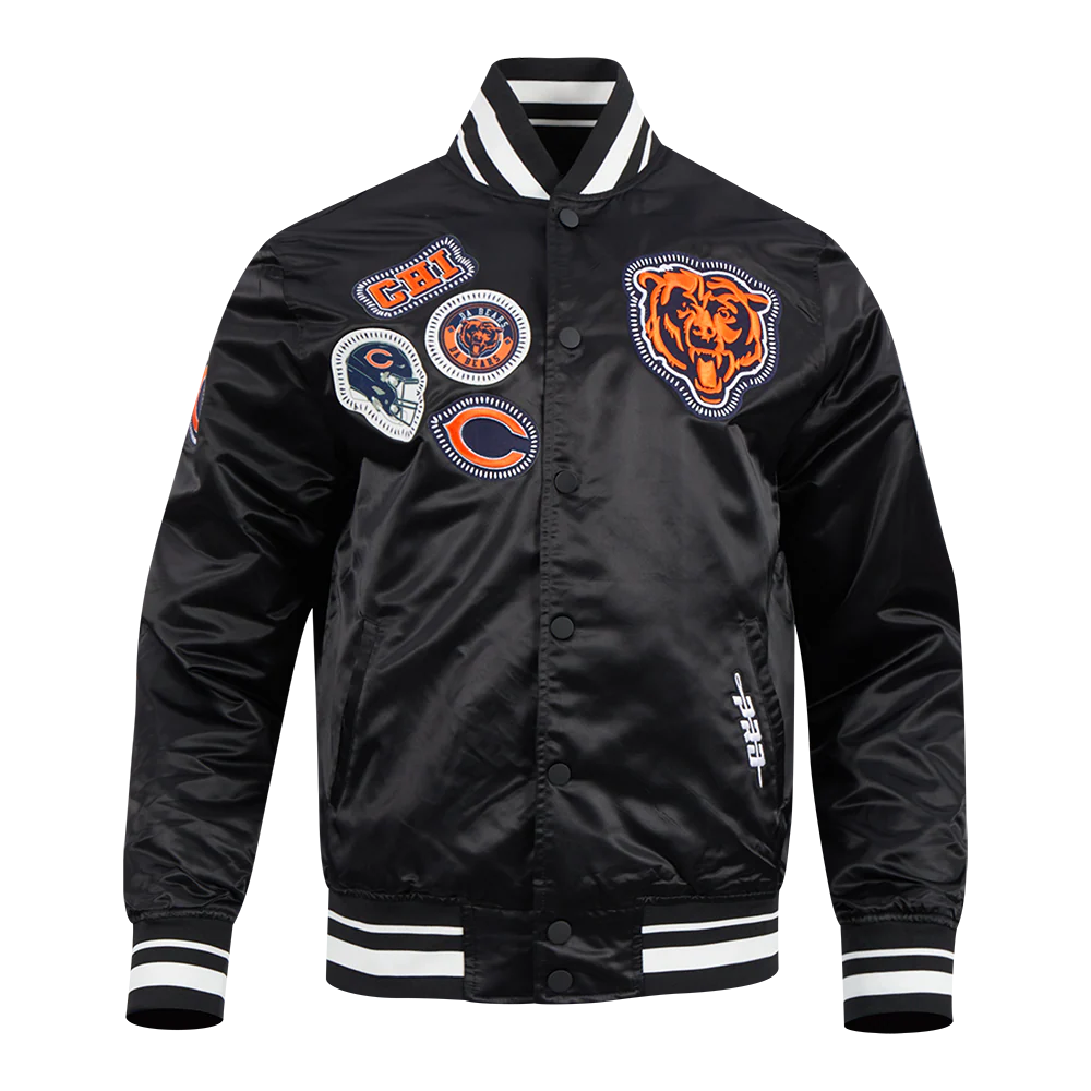 NFL CHICAGO BEARS DIY PICK STITCH MEN'S RIB SATIN JACKET (BLACK)
