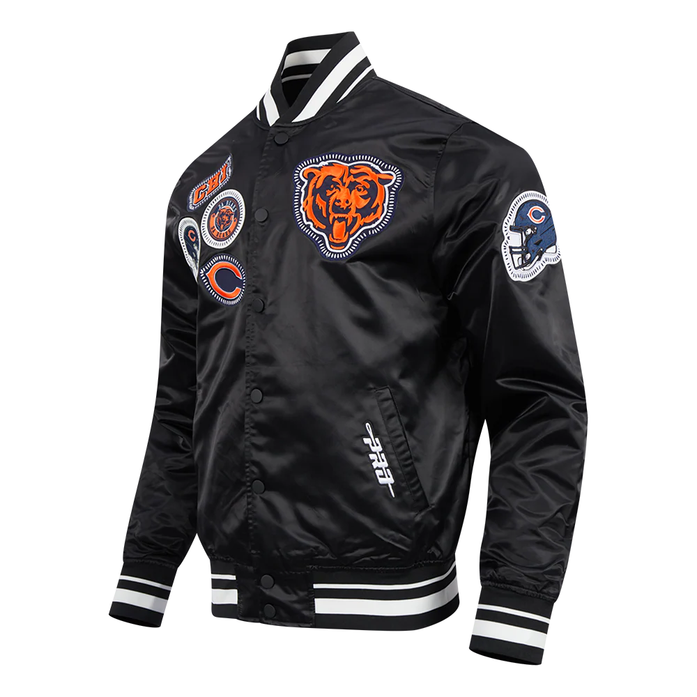 NFL CHICAGO BEARS DIY PICK STITCH MEN'S RIB SATIN JACKET (BLACK) - Image 2