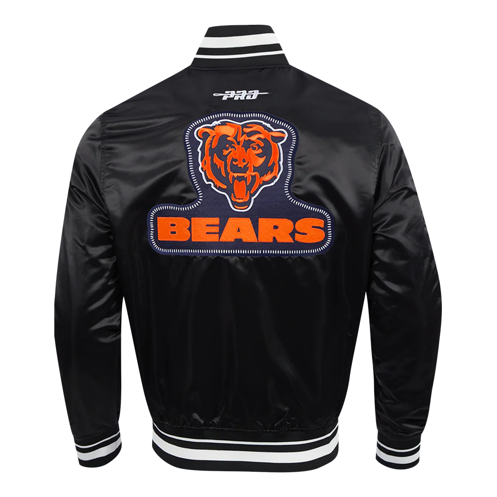 NFL CHICAGO BEARS DIY PICK STITCH MEN'S RIB SATIN JACKET (BLACK) - Image 3