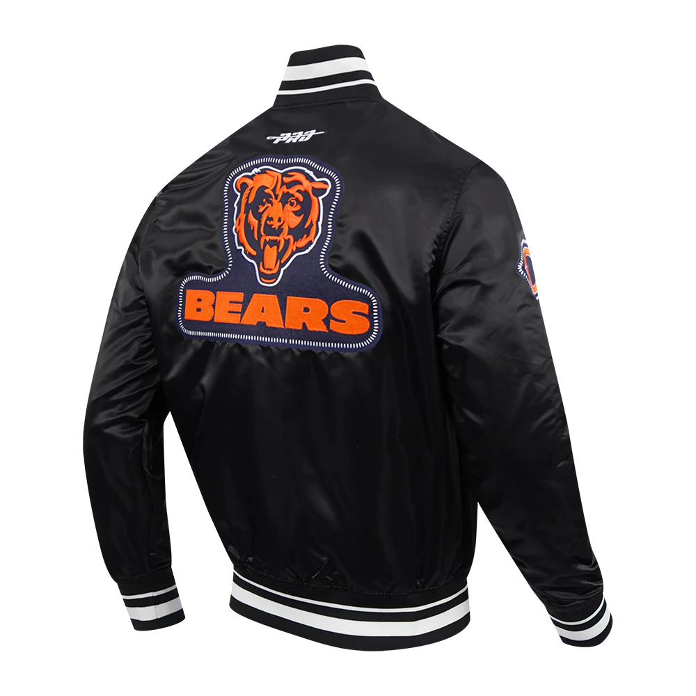 NFL CHICAGO BEARS DIY PICK STITCH MEN'S RIB SATIN JACKET (BLACK) - Image 4
