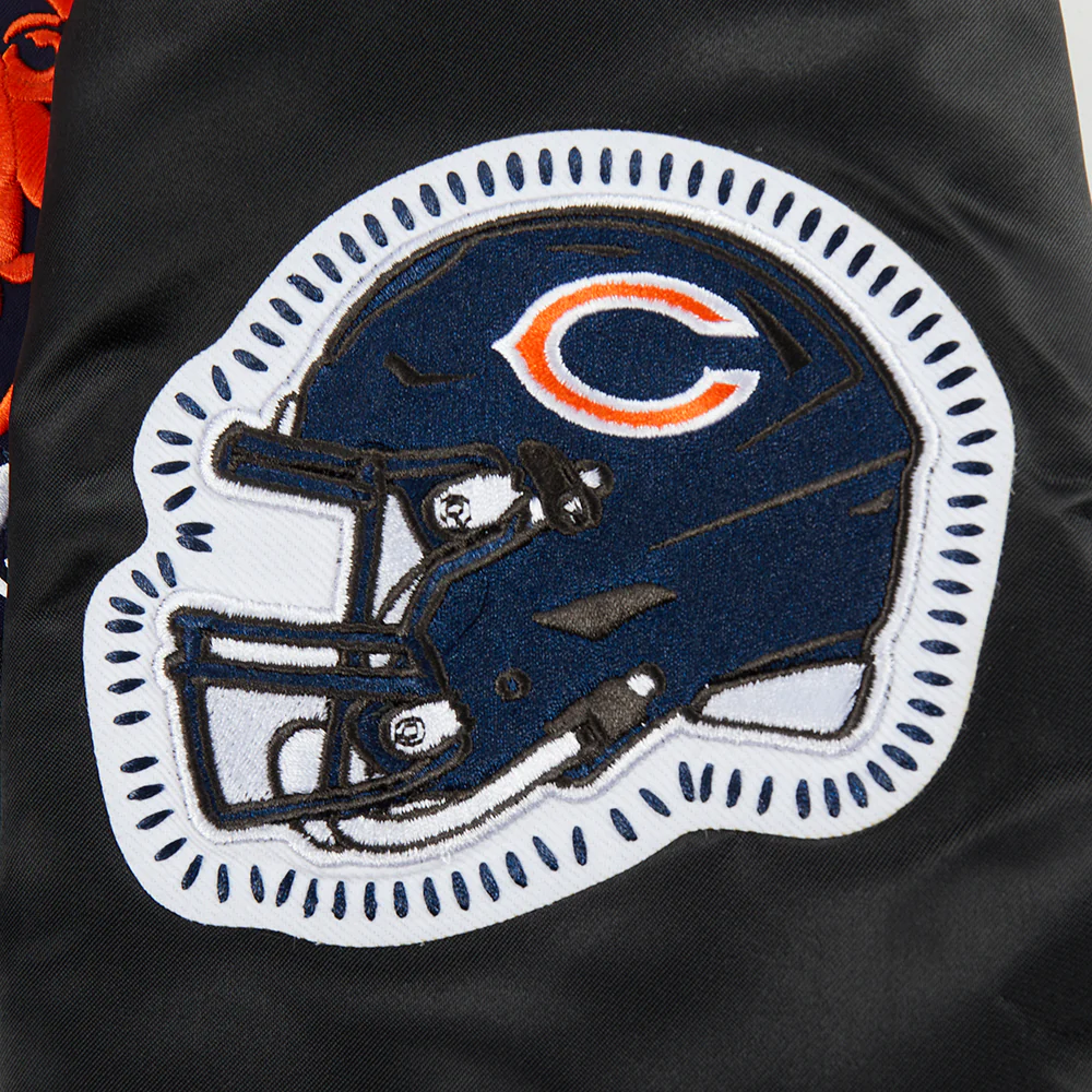 NFL CHICAGO BEARS DIY PICK STITCH MEN'S RIB SATIN JACKET (BLACK) - Image 9