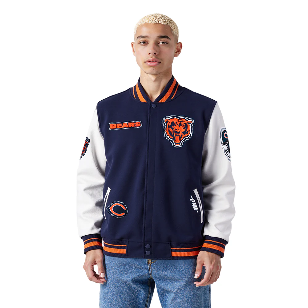 NFL CHICAGO BEARS DIY PICK STITCH MEN'S RIB WOOL VARSITY JACKET (MIDNIGHT NAVY/ORANGE/MIDNIGHT NAVY) - Image 10
