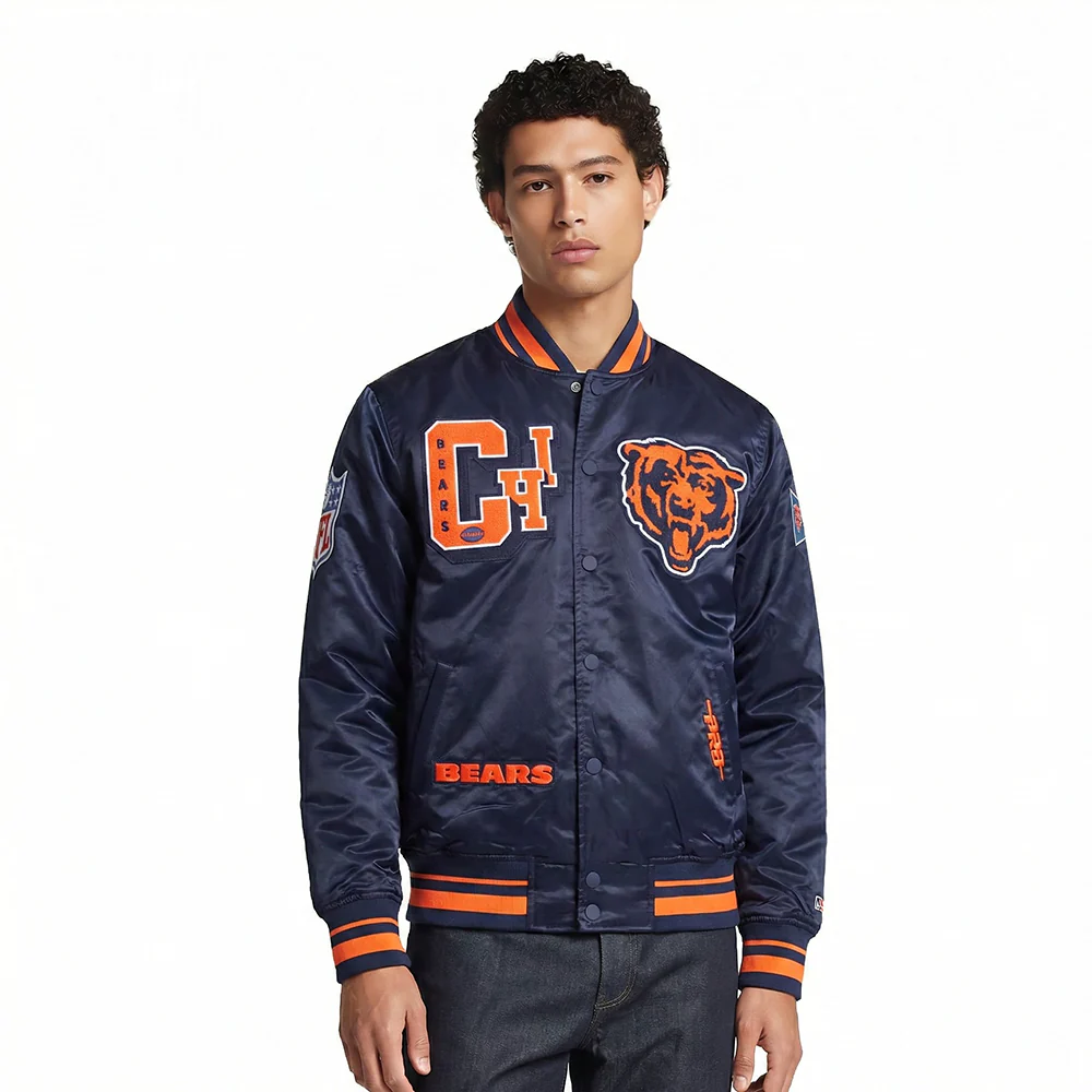 NFL CHICAGO BEARS BEST OF MEN'S RIB SATIN JACKET (MIDNIGHT NAVY/ORANGE/MIDNIGHT NAVY) - Image 2