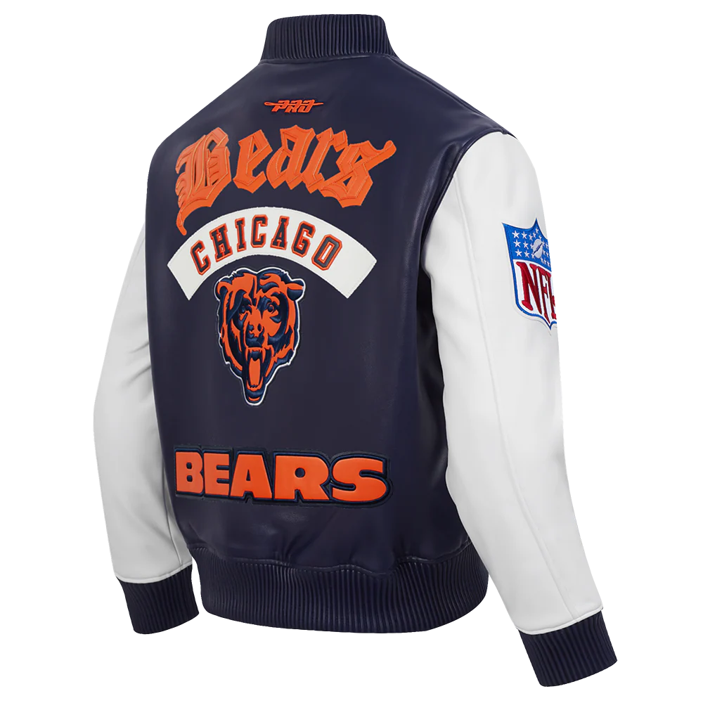 NFL CHICAGO BEARS BEST OF MEN'S LEATHER VARSITY JACKET (MIDNIGHT NAVY/WHITE) - Image 14