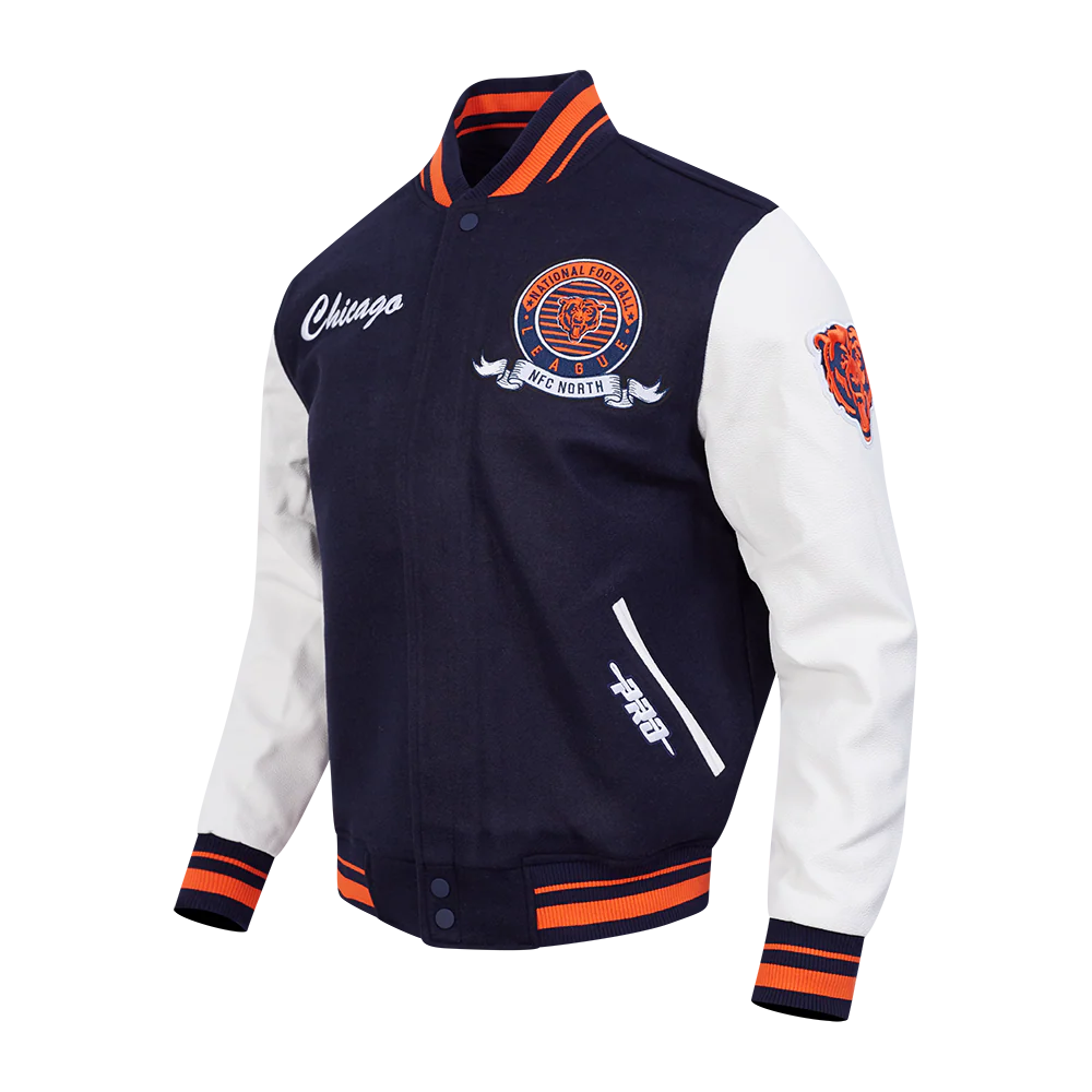 NFL CHICAGO BEARS TEAM BADGE MEN'S RIB WOOL VARSITY JACKET (MIDNIGHT NAVY/ORANGE/MIDNIGHT NAVY) - Image 15