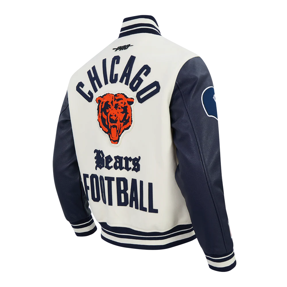 NFL CHICAGO BEARS MODERN ORIGINALS MEN'S RIB WOOL VARSITY JACKET (EGGSHELL/ MIDNIGHT NAVY) - Image 4