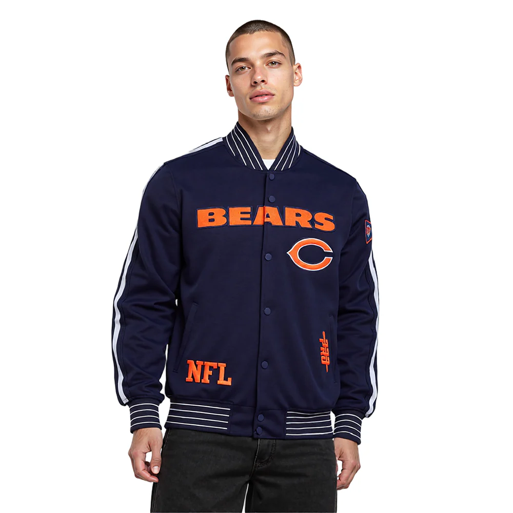 NFL CHICAGO BEARS PRO GAME DAY MEN'S DBL KNIT JACKET (MIDNIGHT NAVY/WHITE)