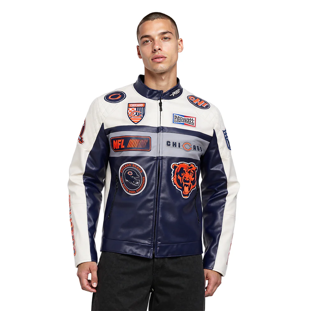 NFL CHICAGO BEARS MEN'S MOTO JACKET (EGGSHELL/ MIDNIGHT NAVY) - Image 11
